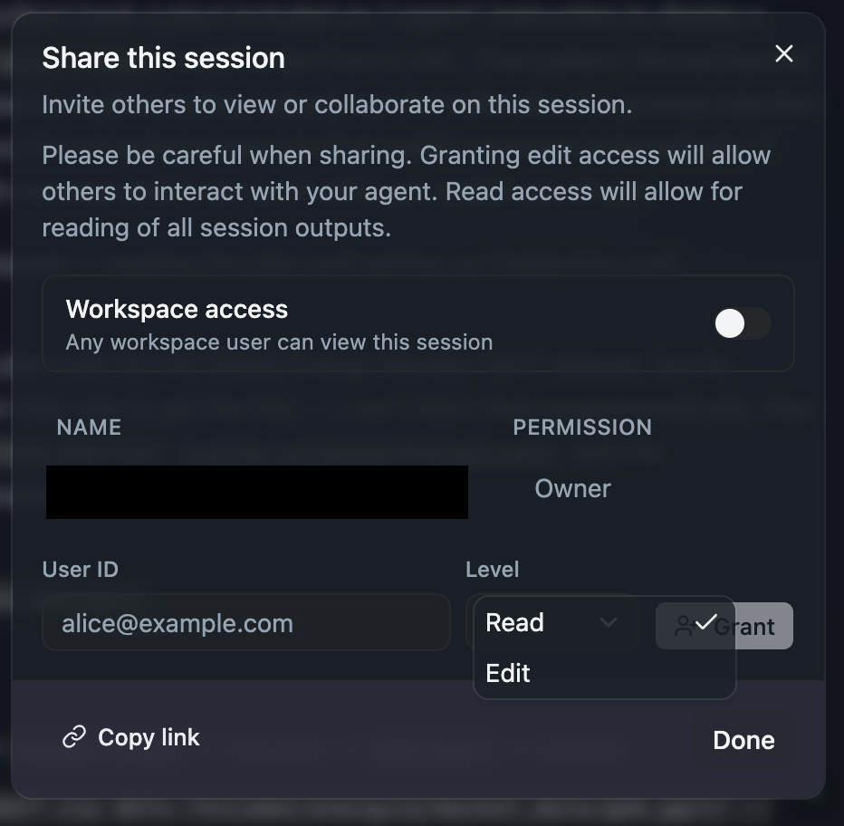 Omnigent share session modal
